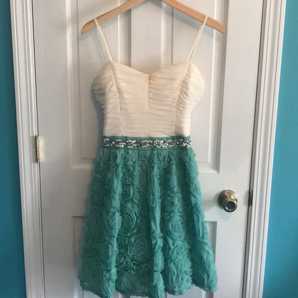 Prom dress ivory and teal size 13/14